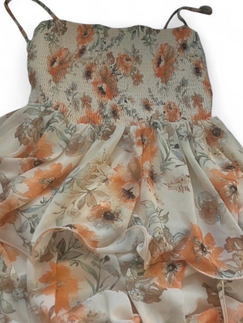 Fashion Nova Cream Floral Dress with Orange and Green Print